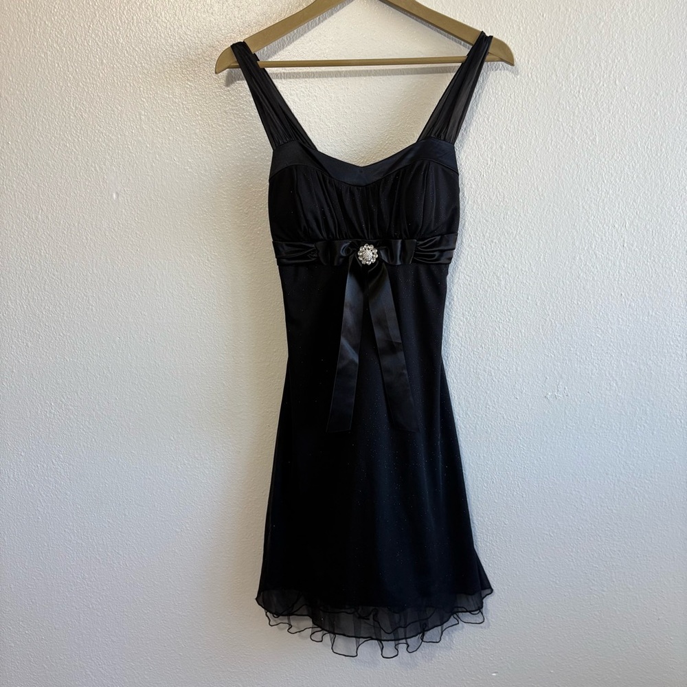 Vintage Y2K My‎ Michelle Size Medium Black Sparkle Babydoll Mini Dress Goth Glam